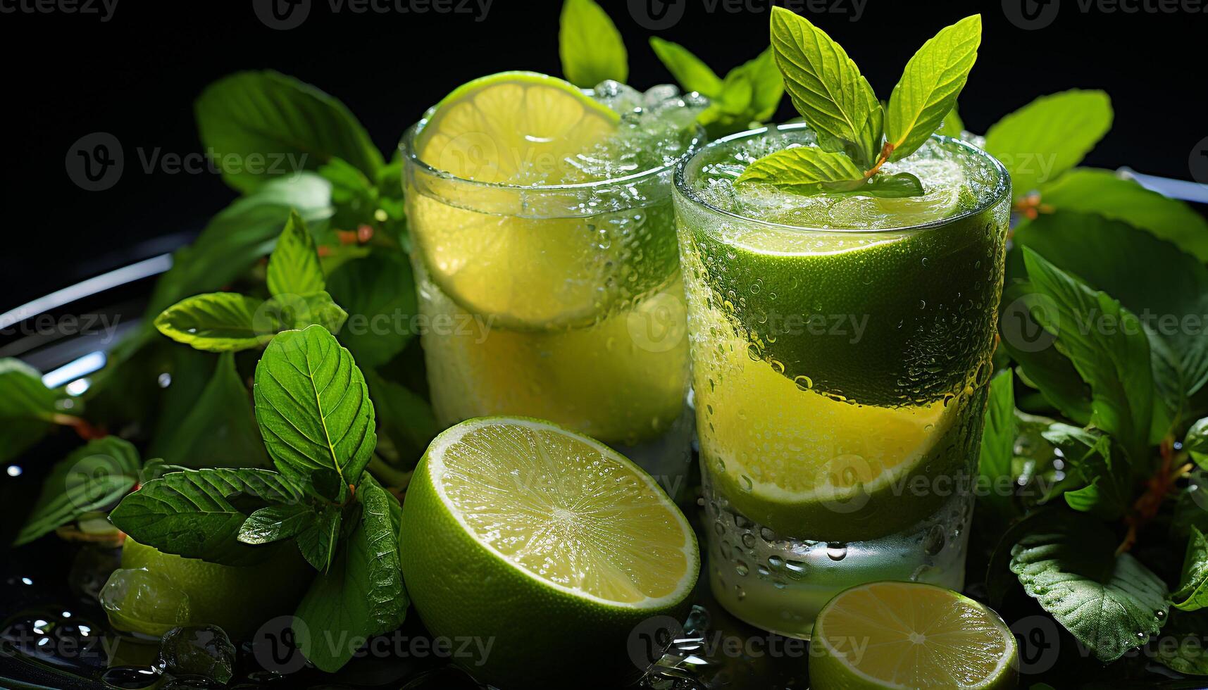 ai generado refrescante mojito cóctel con menta hoja y Lima generado por ai foto