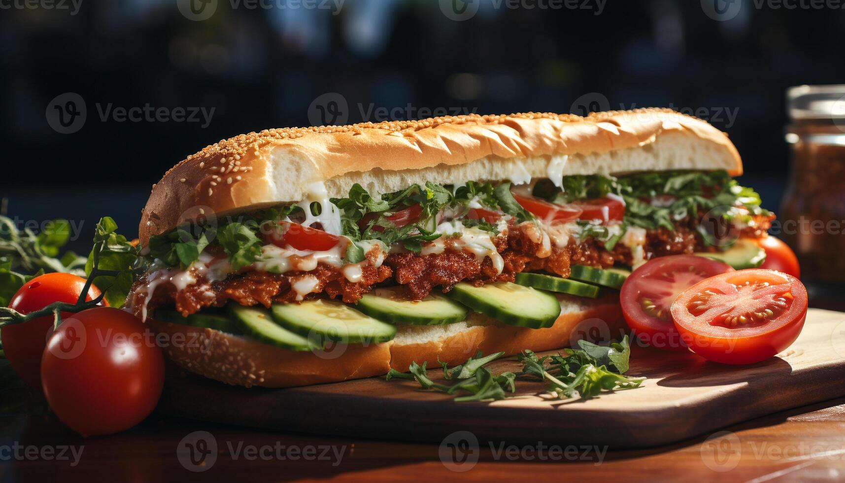 AI generated Freshness and flavor on a grilled tomato sandwich generated by AI photo