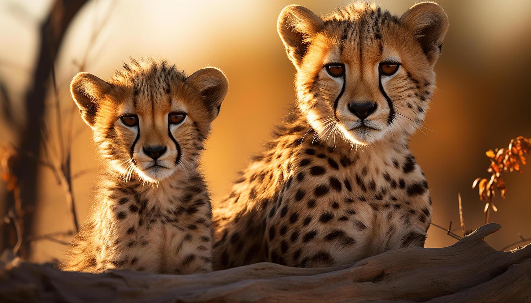 AI generated Cheetah cub looking at camera in African savannah generated by AI photo