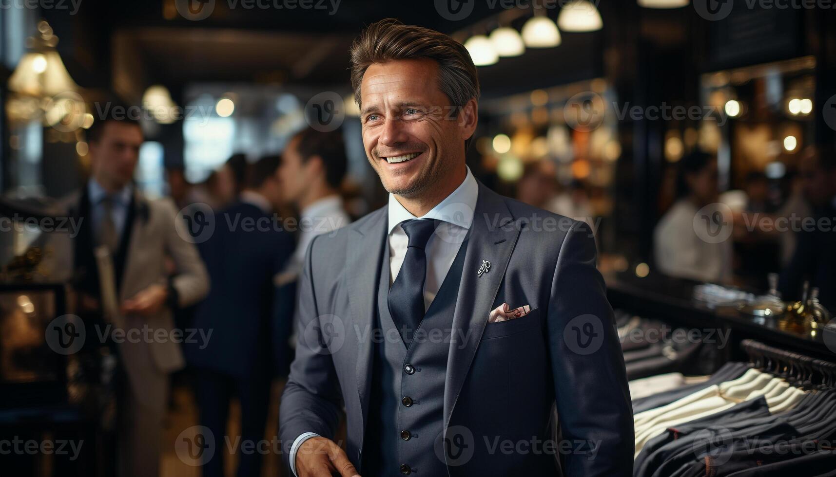 AI generated Confident businessman in suit smiling, looking at camera generated by AI photo