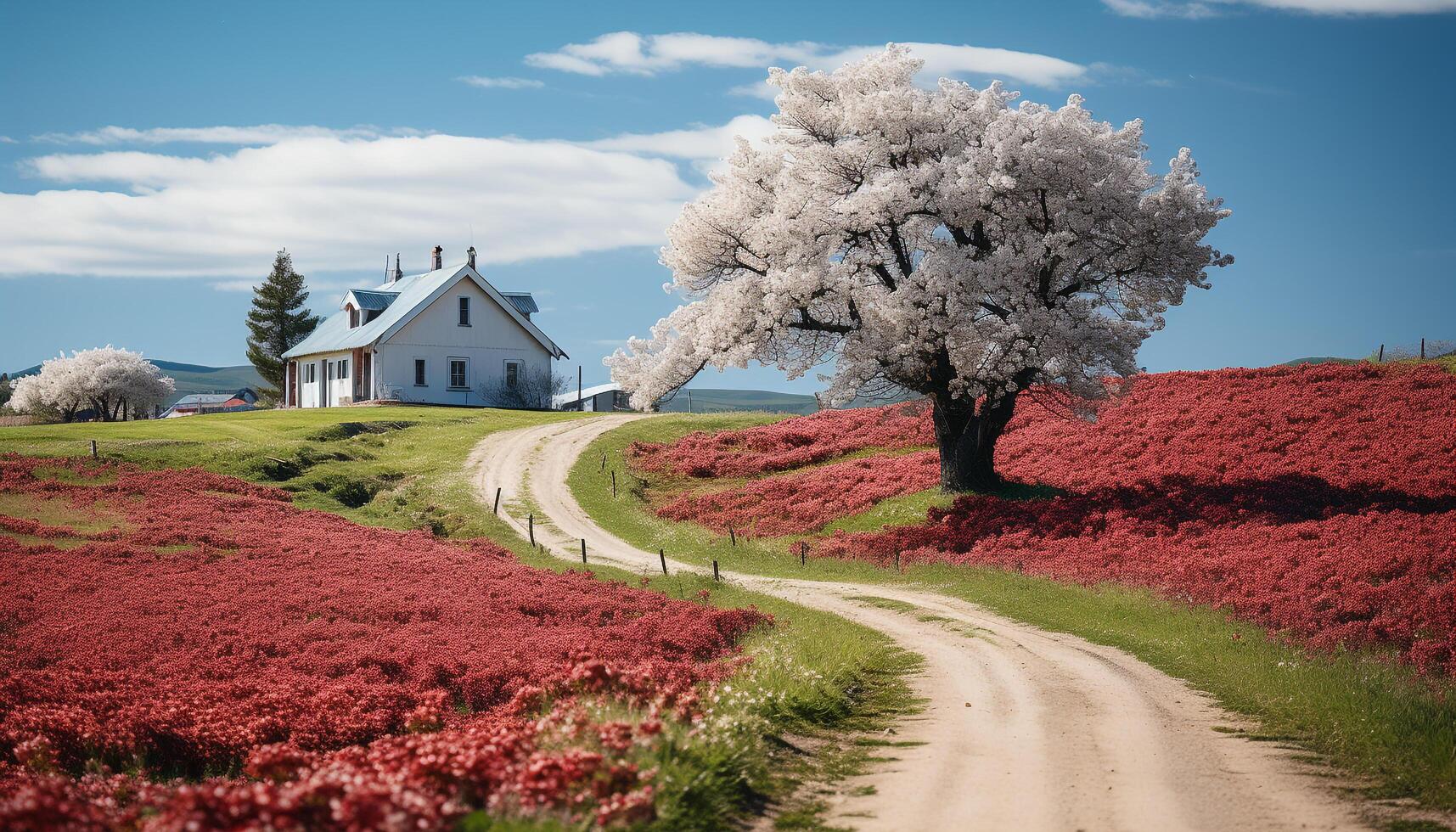 AI generated Christianity and nature blend in rural chapel tranquility generated by AI photo