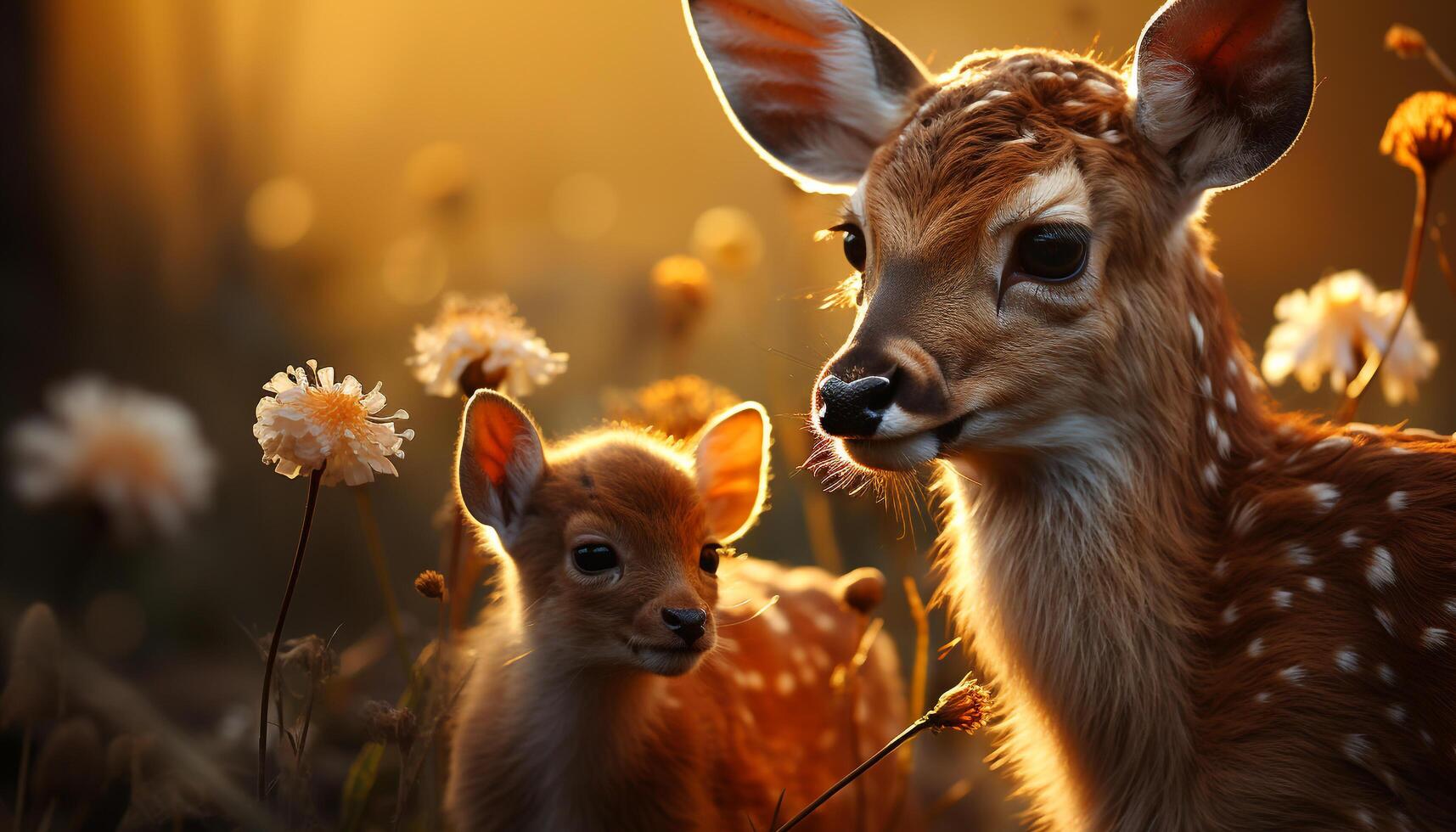 AI generated Cute young deer looking at camera in meadow generated by AI photo