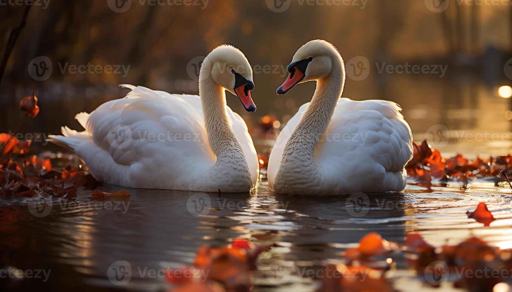 AI generated Swan elegance reflects in tranquil pond water generated by AI photo