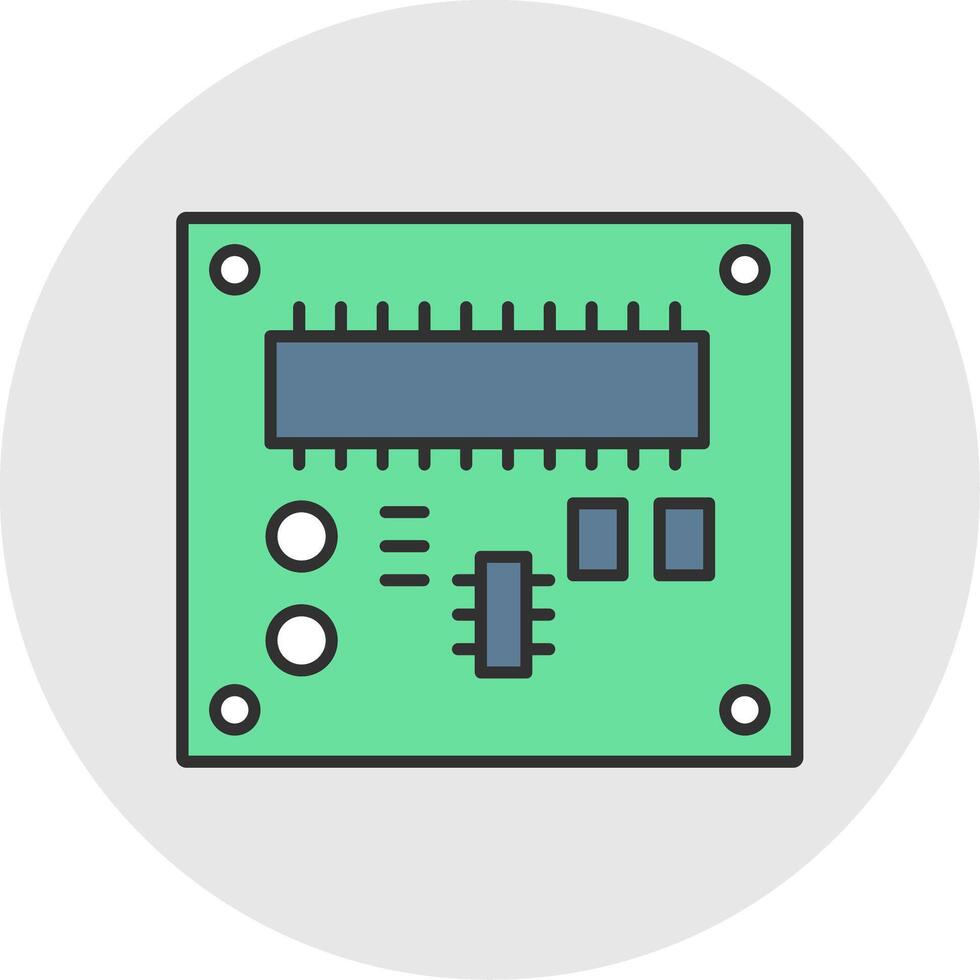 tarjeta de circuito impreso tablero línea lleno ligero circulo icono vector