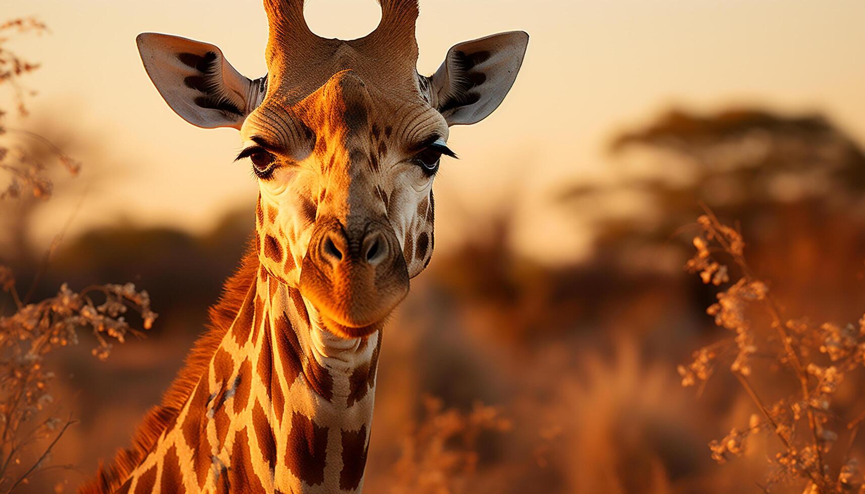 AI generated Giraffe in the wild, grazing on the plain generated by AI photo