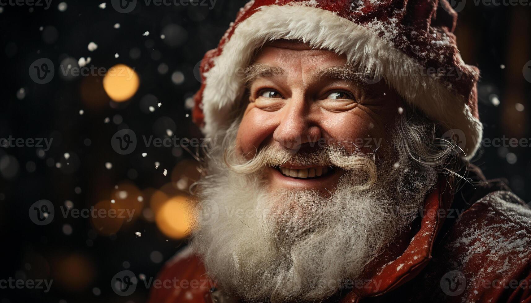 AI generated Smiling winter man celebrates Christmas with snow generated by AI photo