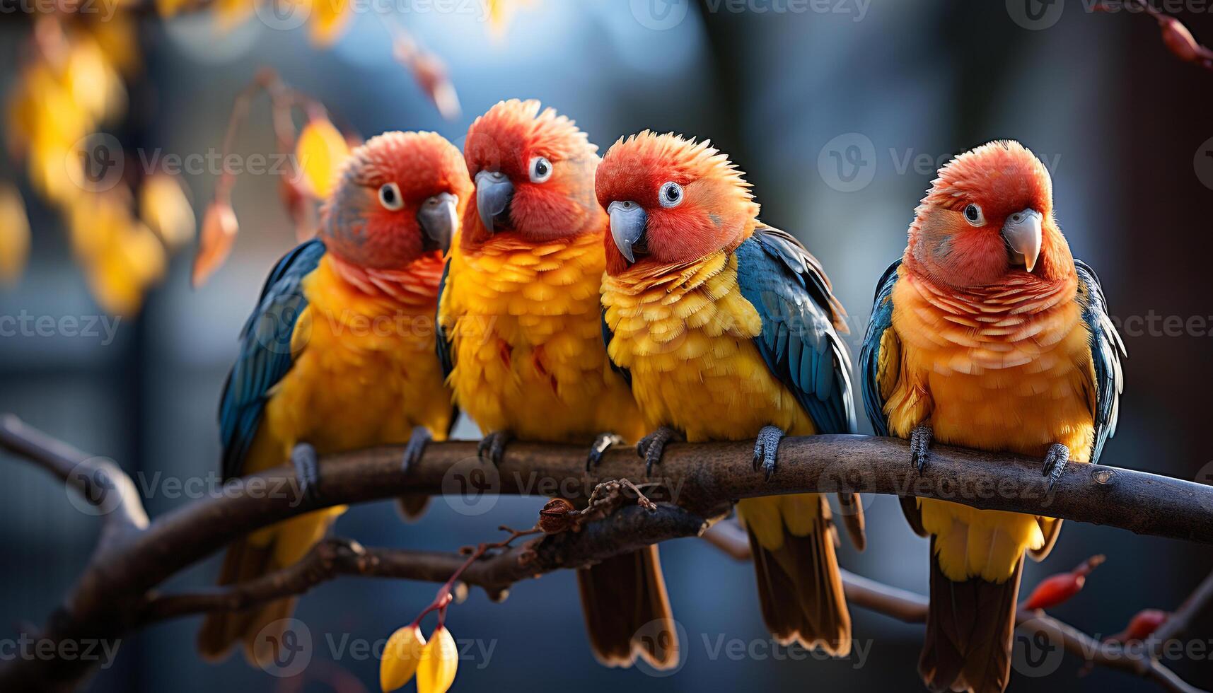 AI generated Vibrant colored macaw perched on branch, nature beauty generated by AI photo