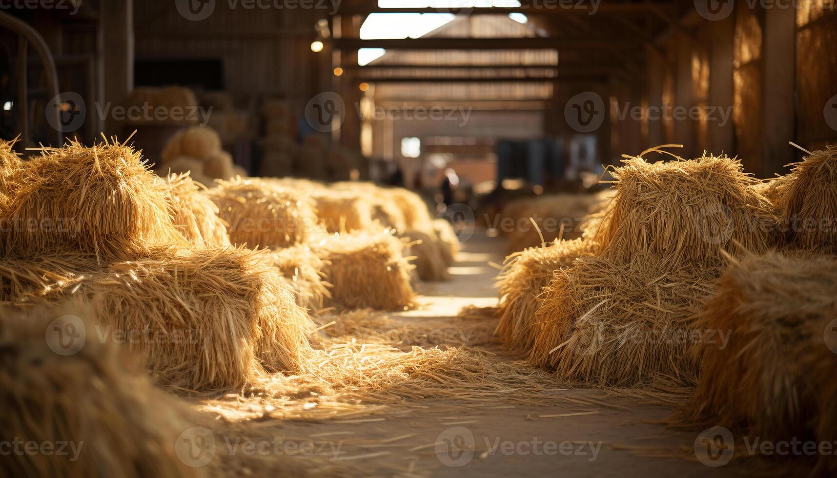 AI generated Farmers working in a barn, harvesting wheat generated by AI photo
