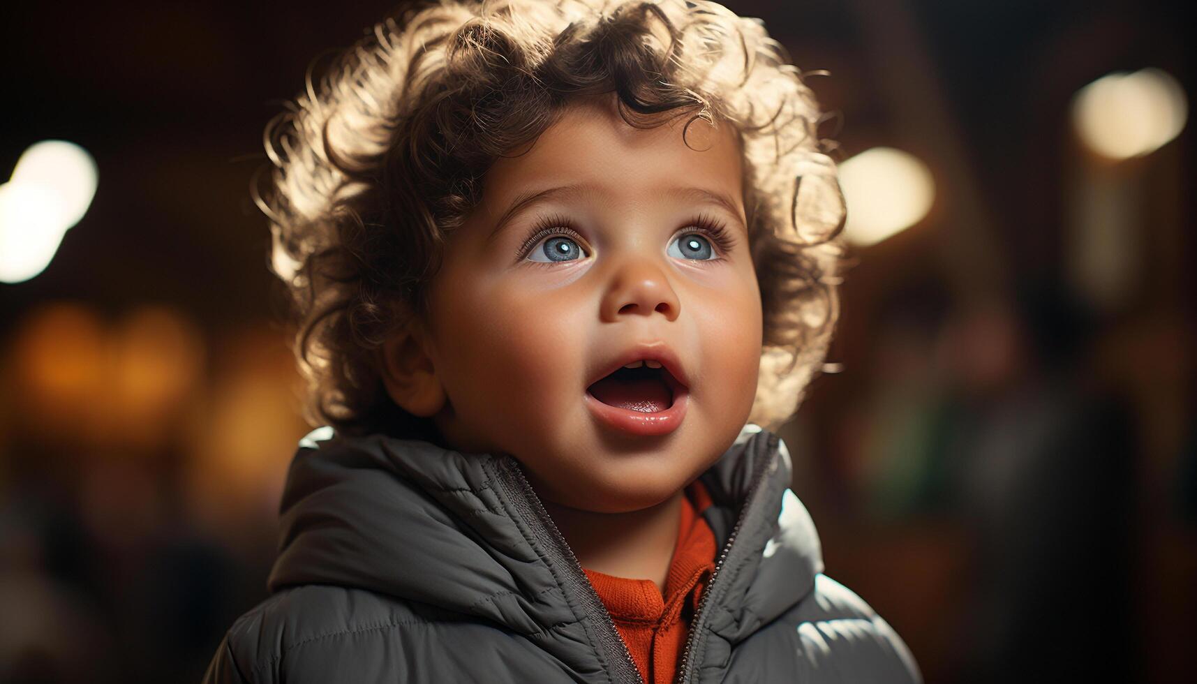 AI generated Cute child smiling, looking at camera, outdoors generated by AI photo