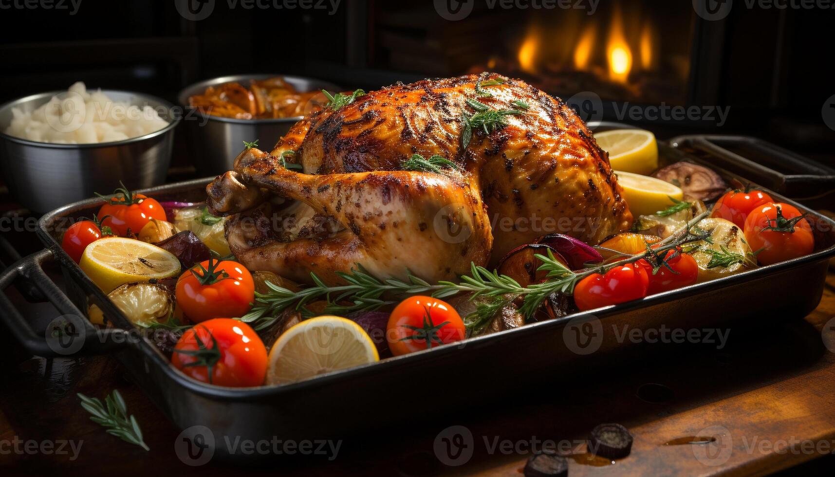 AI generated Grilled turkey, roast chicken, homemade meal, healthy eating generated by AI photo