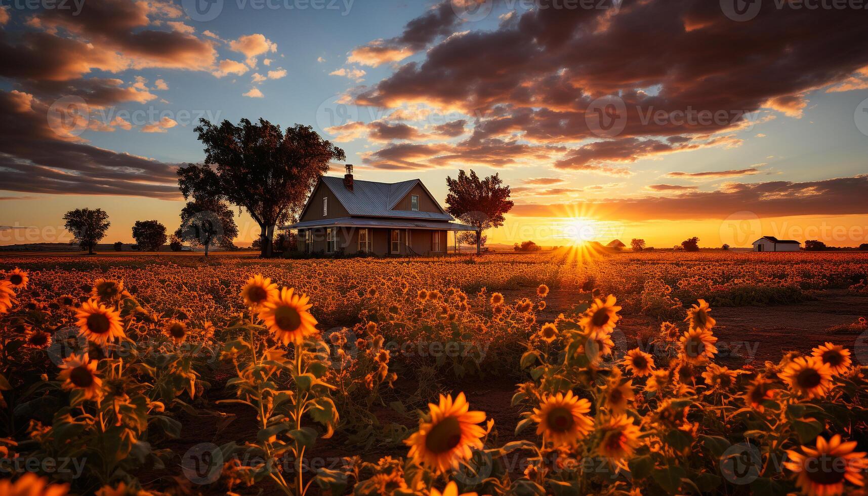 ai generado puesta de sol terminado rural paisaje, naturaleza belleza en movimiento generado por ai foto