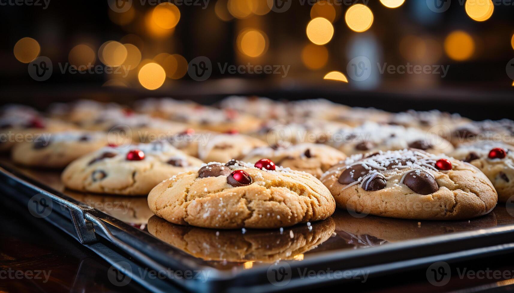 ai generado hecho en casa chocolate chip galletas en rústico de madera mesa generado por ai foto