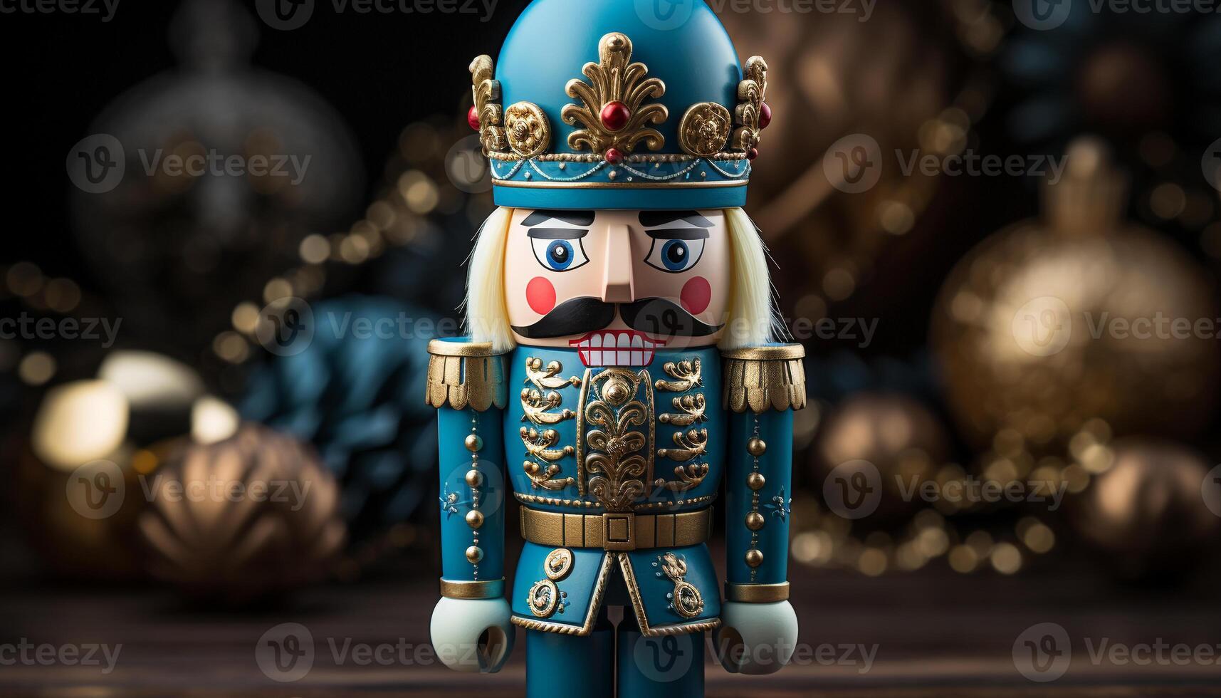 AI generated Christmas decoration toy soldier figurine on wooden background generated by AI photo