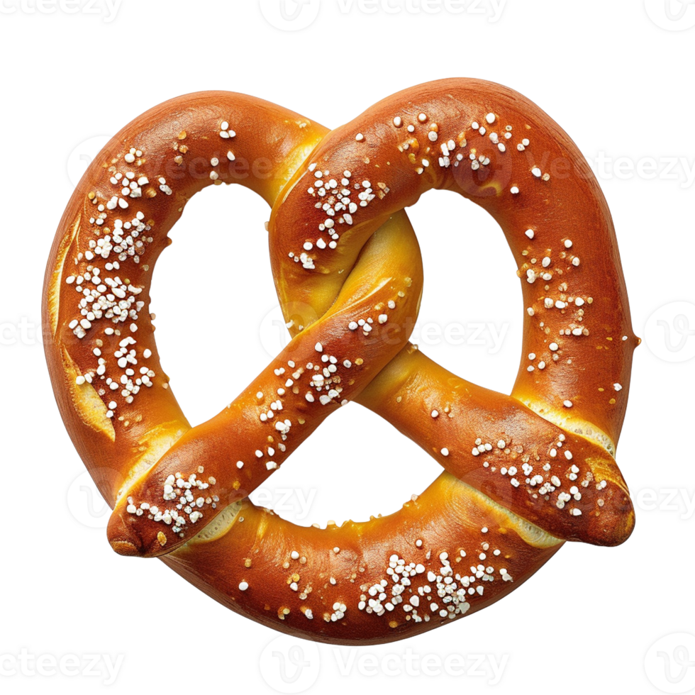 AI generated close-up of a golden brown, salted pretzel isolated on transparent background, png