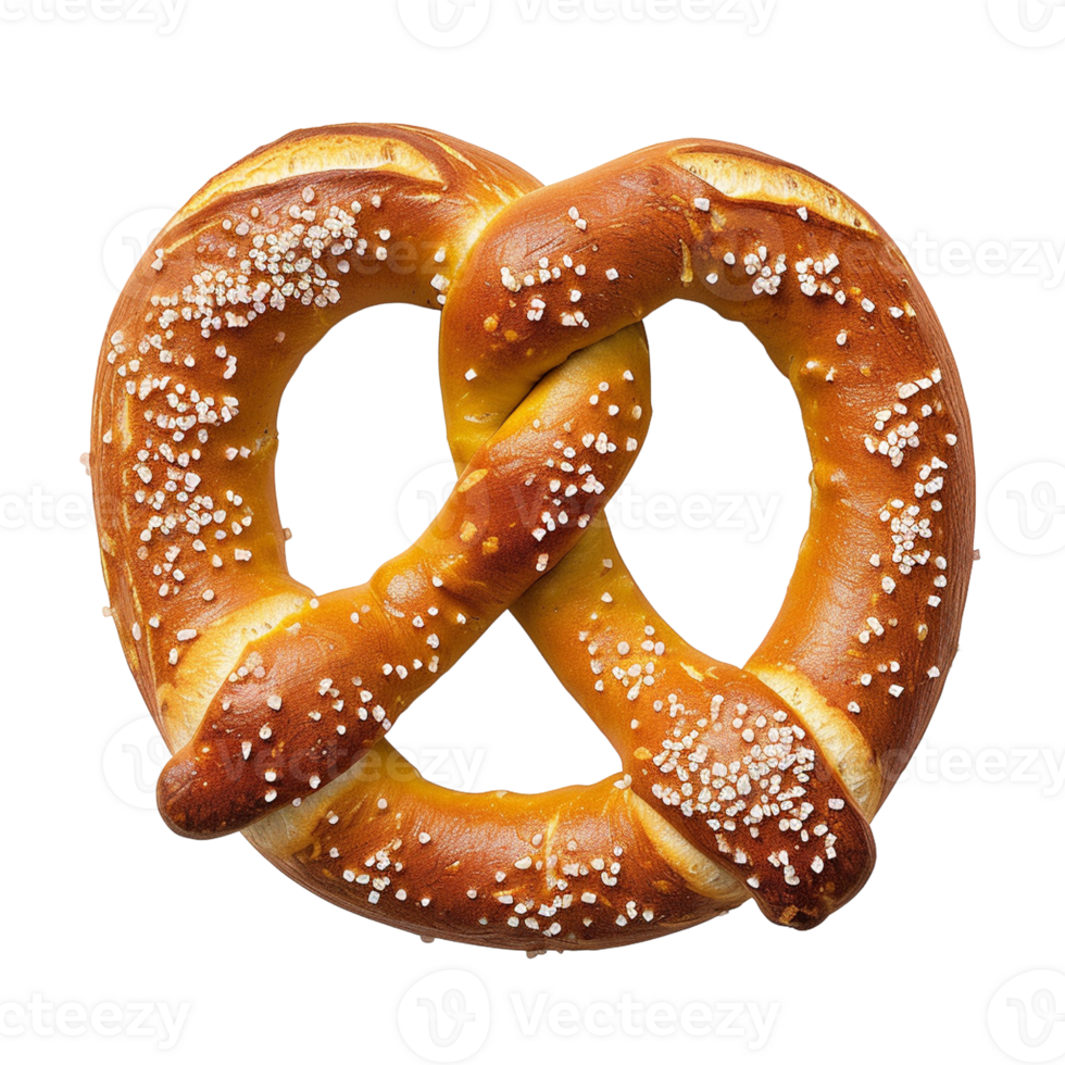 AI generated close-up of a golden brown, salted pretzel isolated on transparent background, png