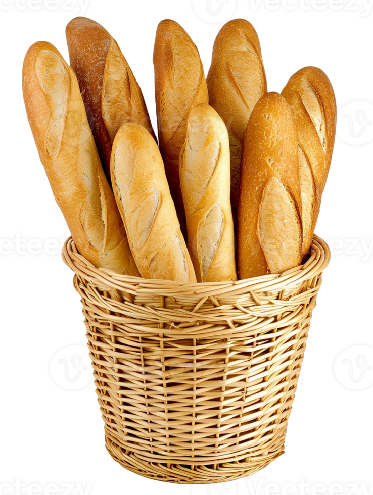 ai généré d'or baguettes dans osier panier isolé sur transparent arrière-plan, png