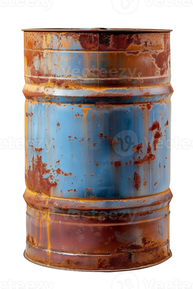 AI generated A rusty blue steel drum isolated on transparent background, png