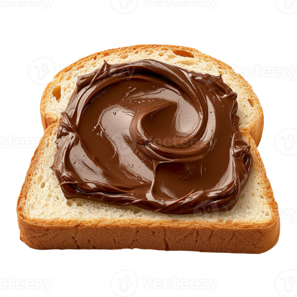 AI generated A piece of white bread topped with a thick layer of chocolate spread isolated on transparent background, png