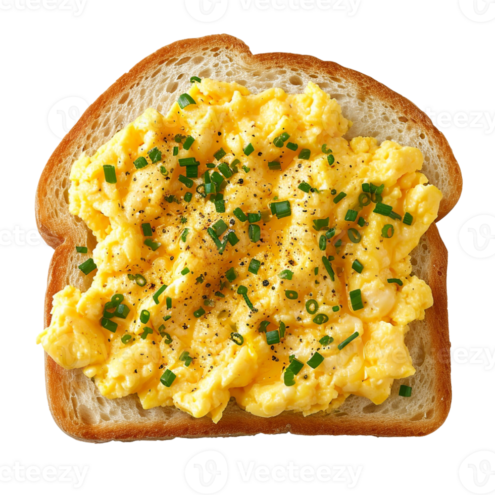 AI generated A slice of bread topped with scrambled eggs isolated on transparent background, png