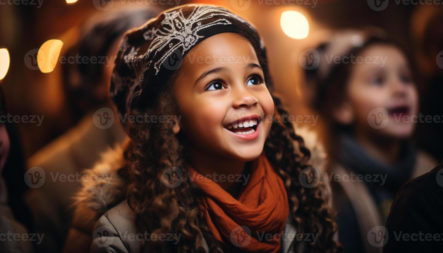 ai generado sonriente muchachas en invierno, alegre y juguetón generado por ai foto