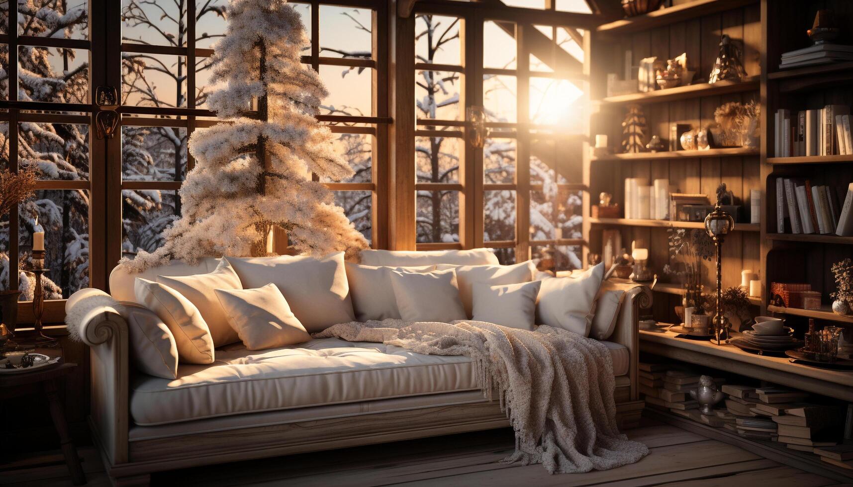 AI generated Comfortable winter living room with modern Christmas decor generated by AI photo