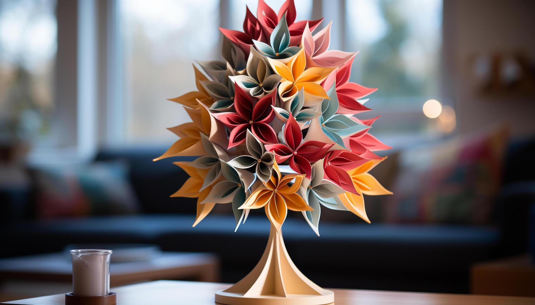 AI generated Indoor vase decoration on table, close up generated by AI photo