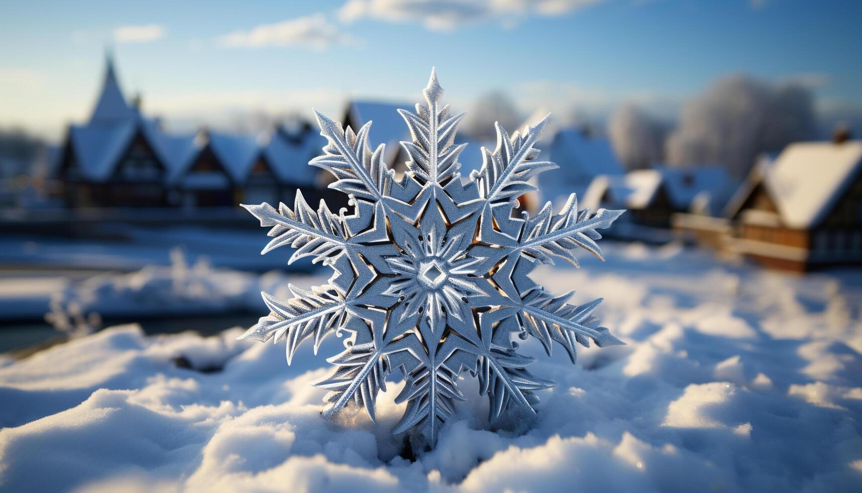 AI generated Winter snowflake celebration in nature frosty forest generated by AI photo