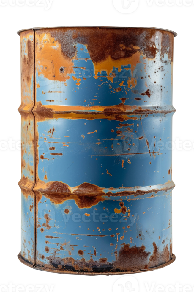 AI generated A rusty blue metal drum isolated on transparent background, png