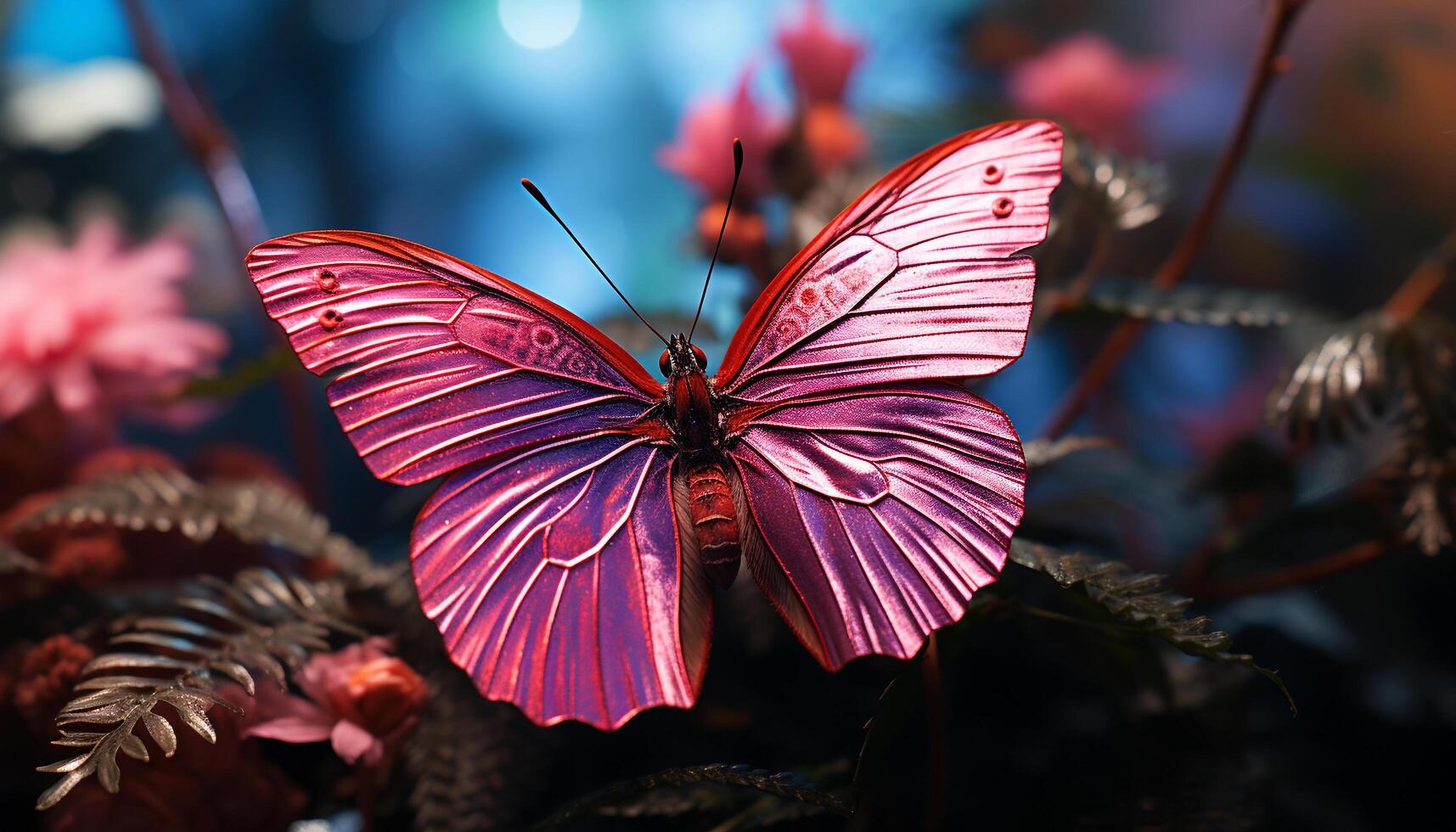 AI generated Butterfly wing in vibrant colors, beauty in nature generated by AI photo