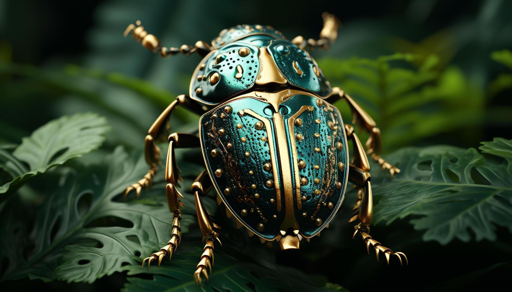 AI generated Close up of a small green weevil on a leaf generated by AI photo