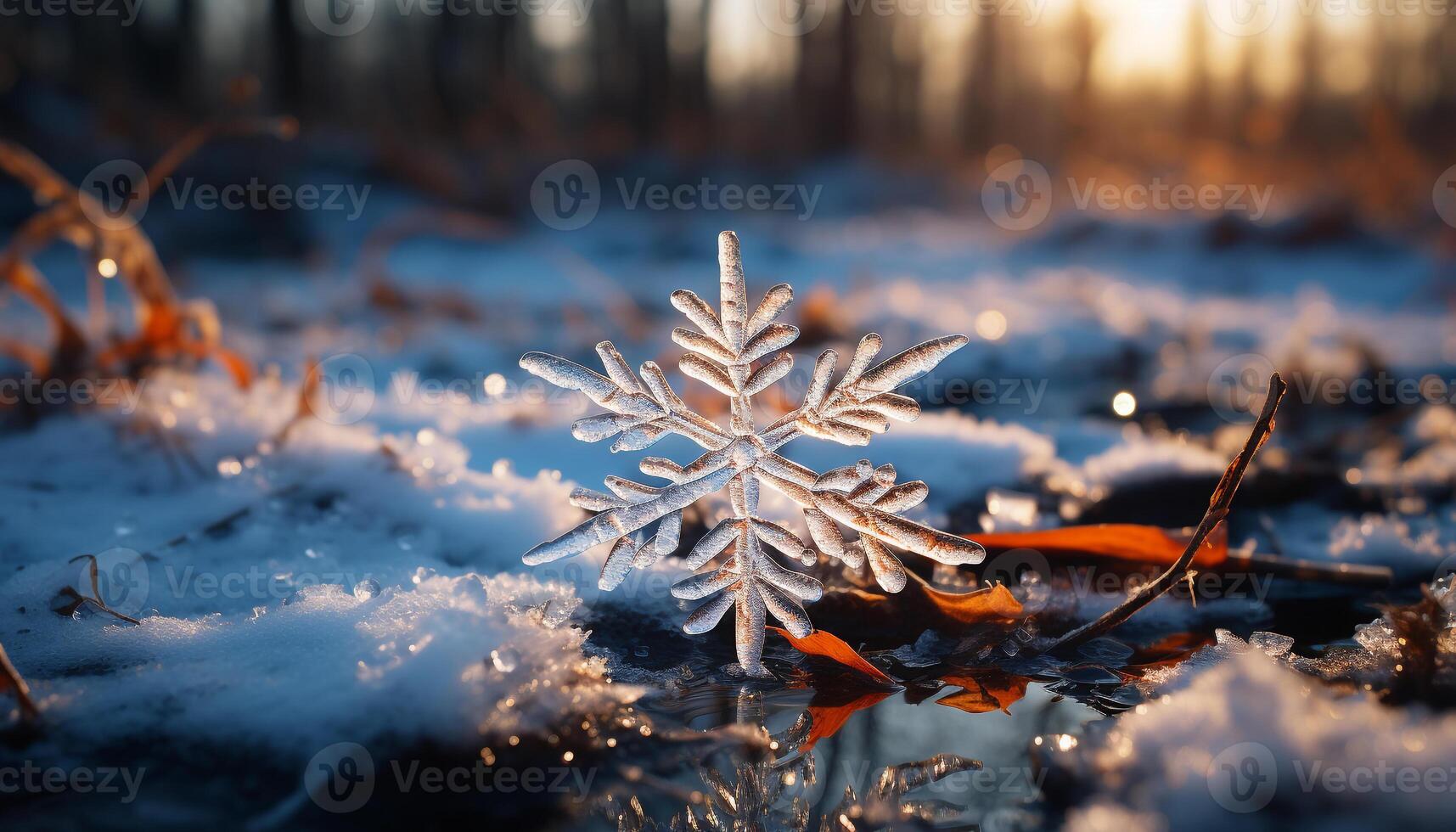 AI generated Winter forest snow covered trees create a magical scene generated by AI photo