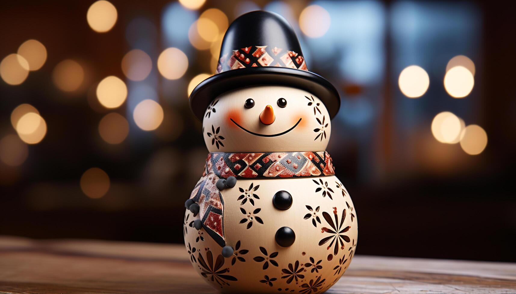 AI generated Winter celebration snowman glowing, cute Christmas ornament decoration generated by AI photo