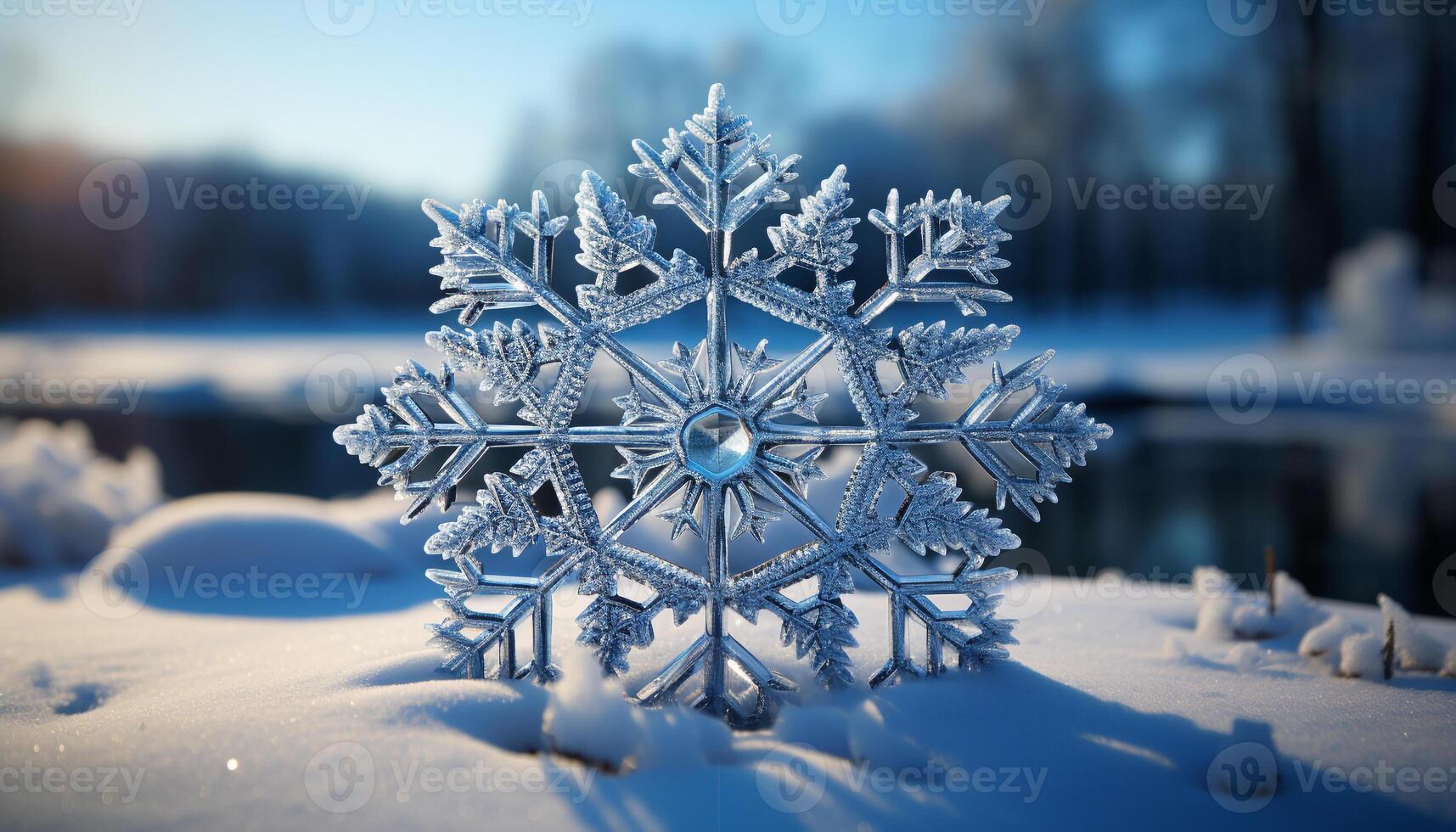 AI generated Winter snowflake, blue ice, nature frozen frost generated by AI photo