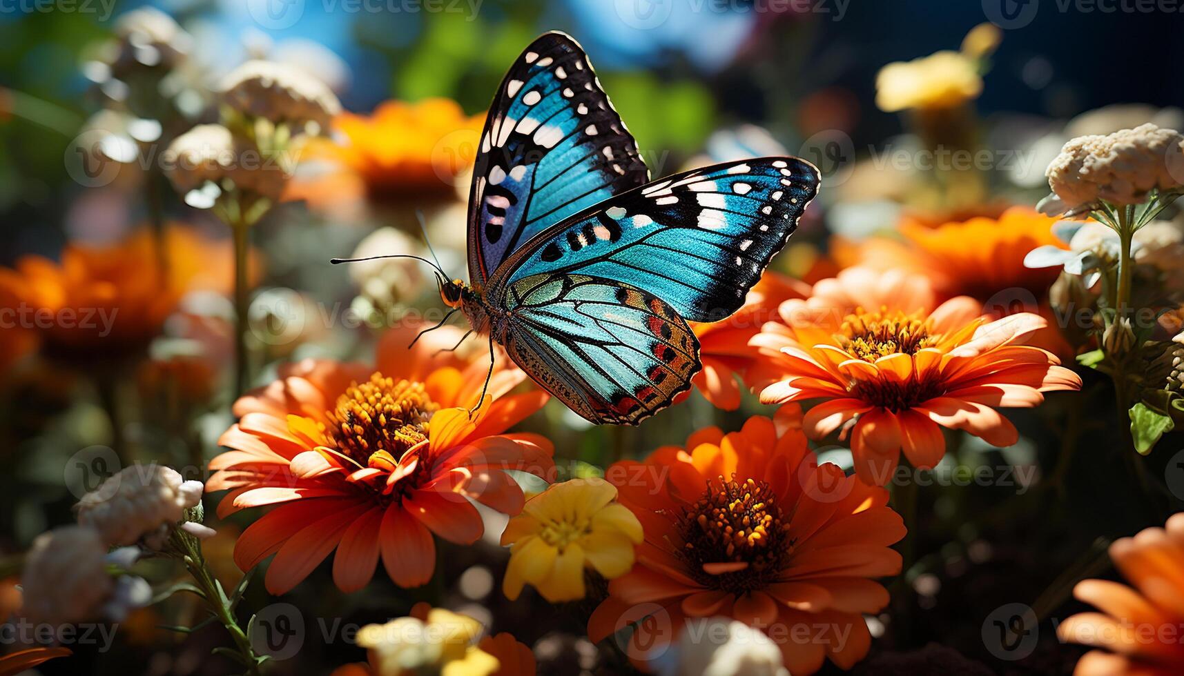 AI generated Vibrant colored flower and butterfly in nature generated by AI photo