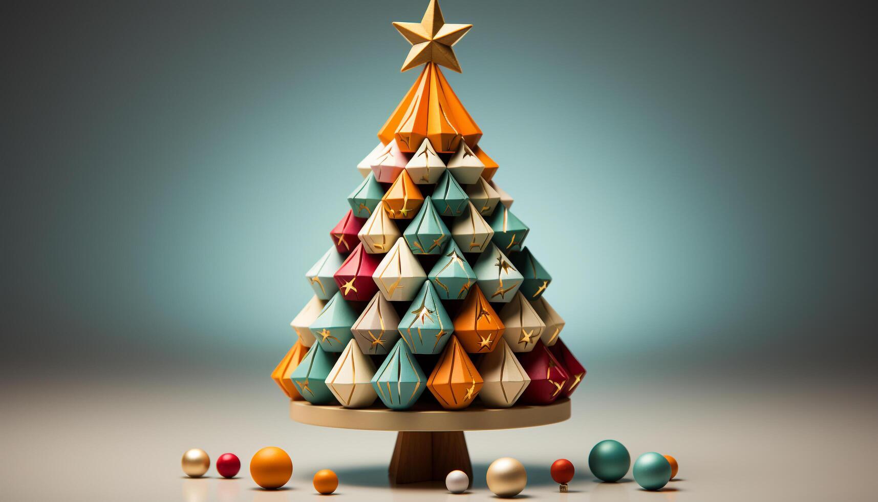 AI generated Christmas tree decoration in abstract shape and colors generated by AI photo