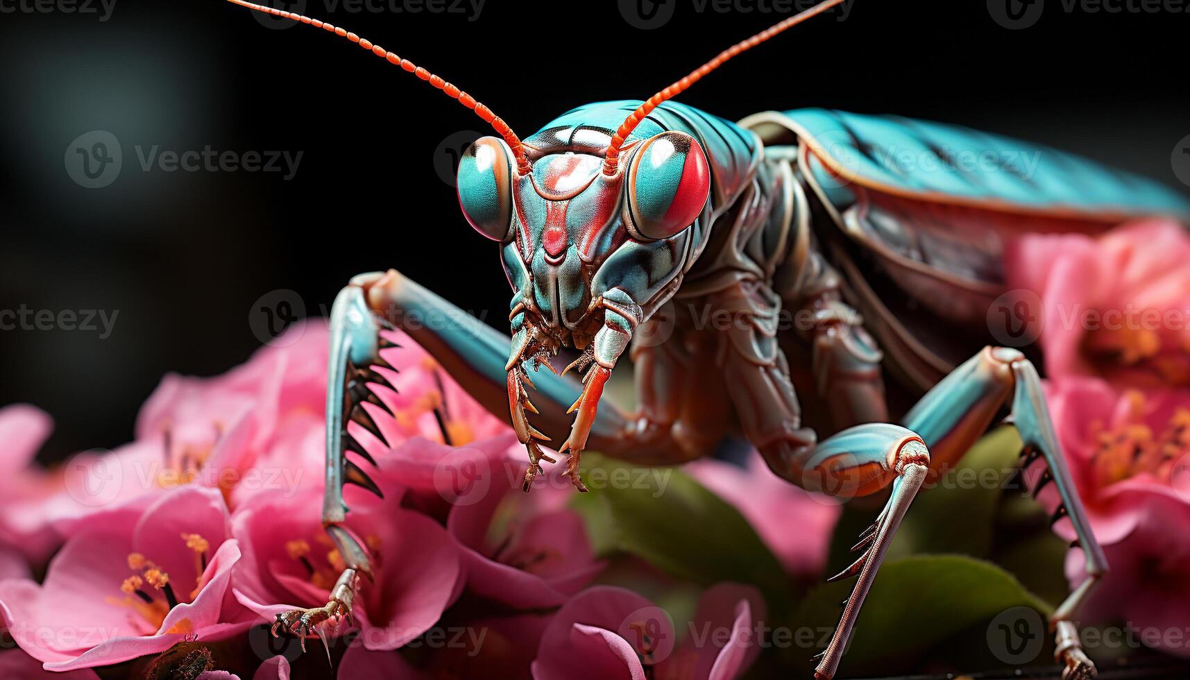 AI generated Close up of a small green insect on a flower generated by AI photo