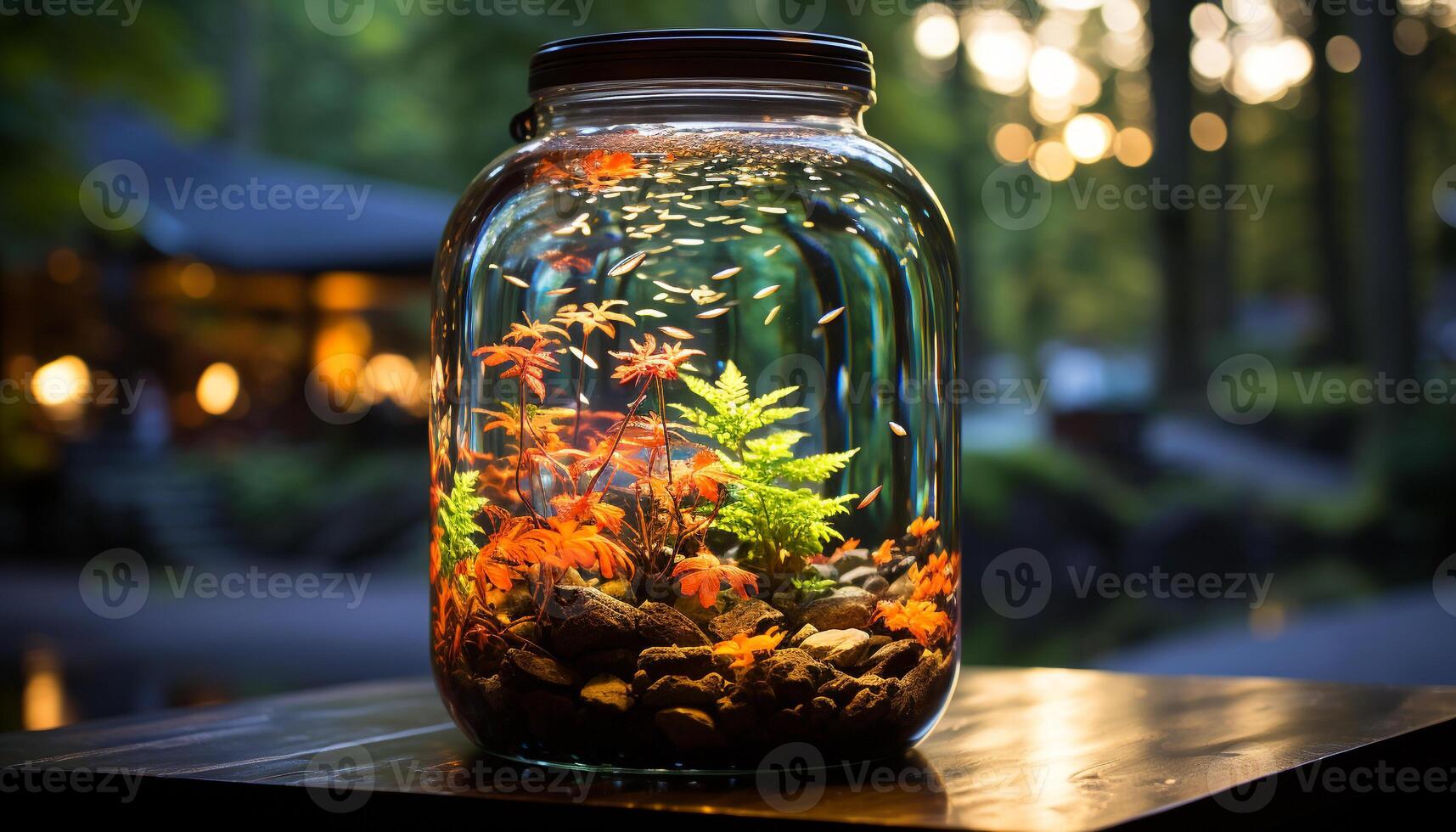 AI generated A cute fish in a glass jar generated by AI photo