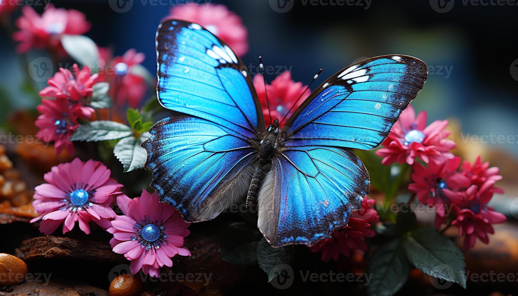 ai generado cerca arriba de un vibrante mariposa en un flor generado por ai foto