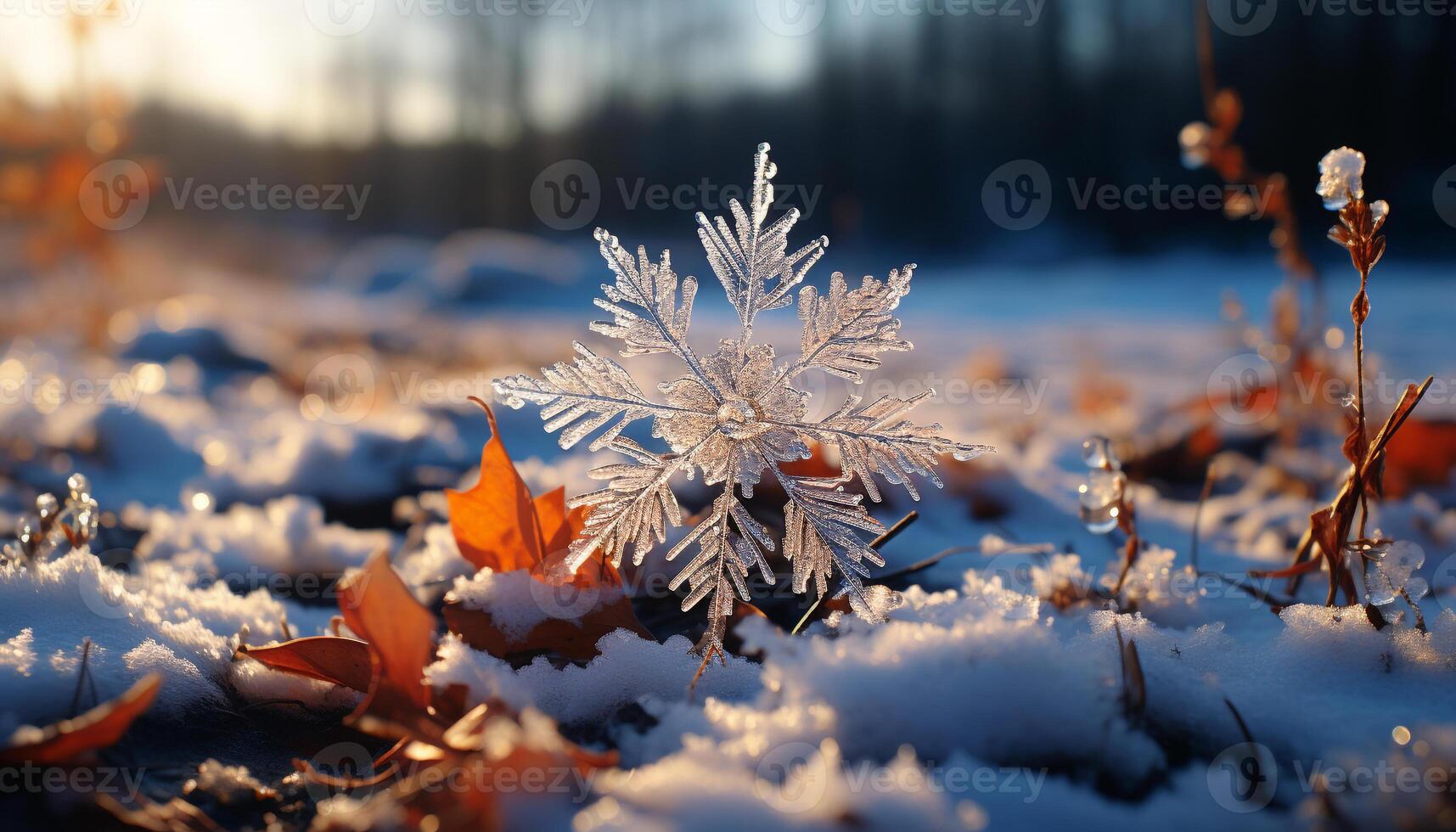 AI generated Winter forest, snow covered trees, vibrant colors, frozen beauty generated by AI photo