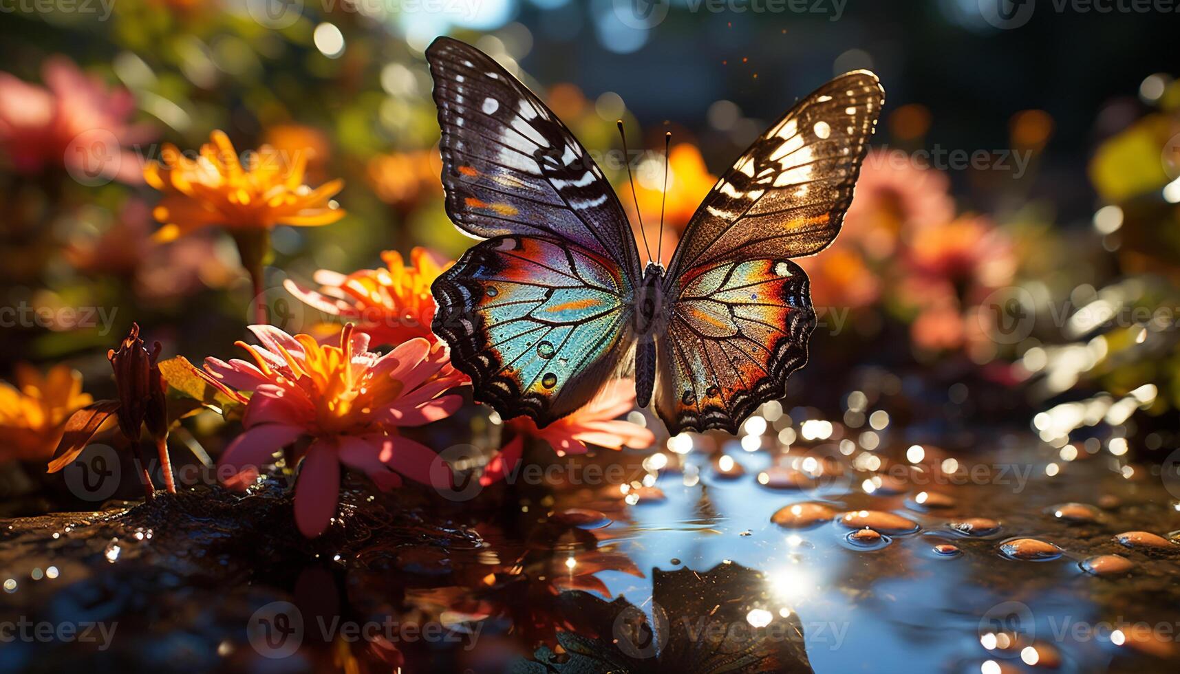 AI generated Vibrant colored butterfly flying in nature beauty generated by AI photo