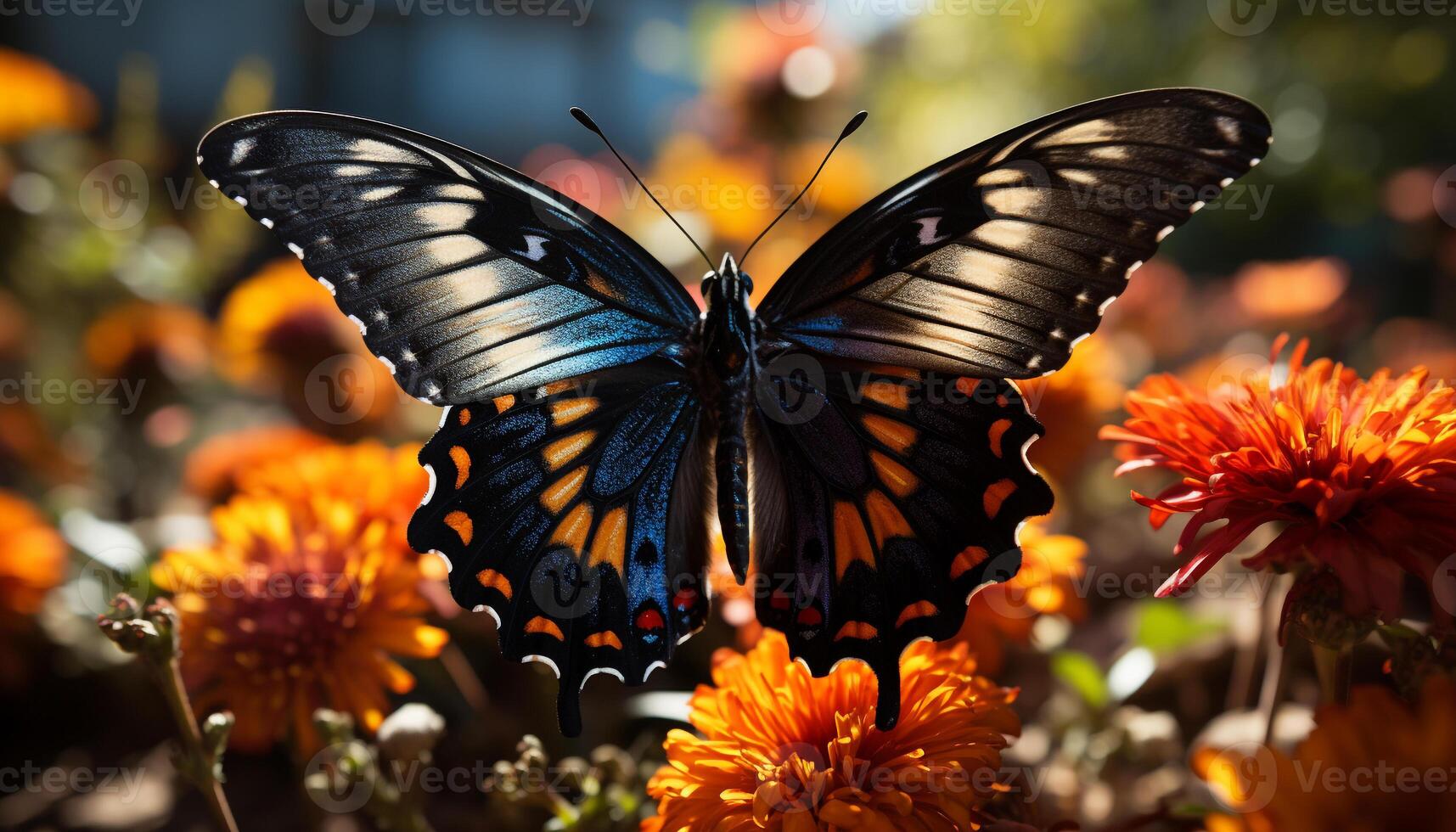 AI generated Vibrant butterfly in nature, flying with elegance generated by AI photo