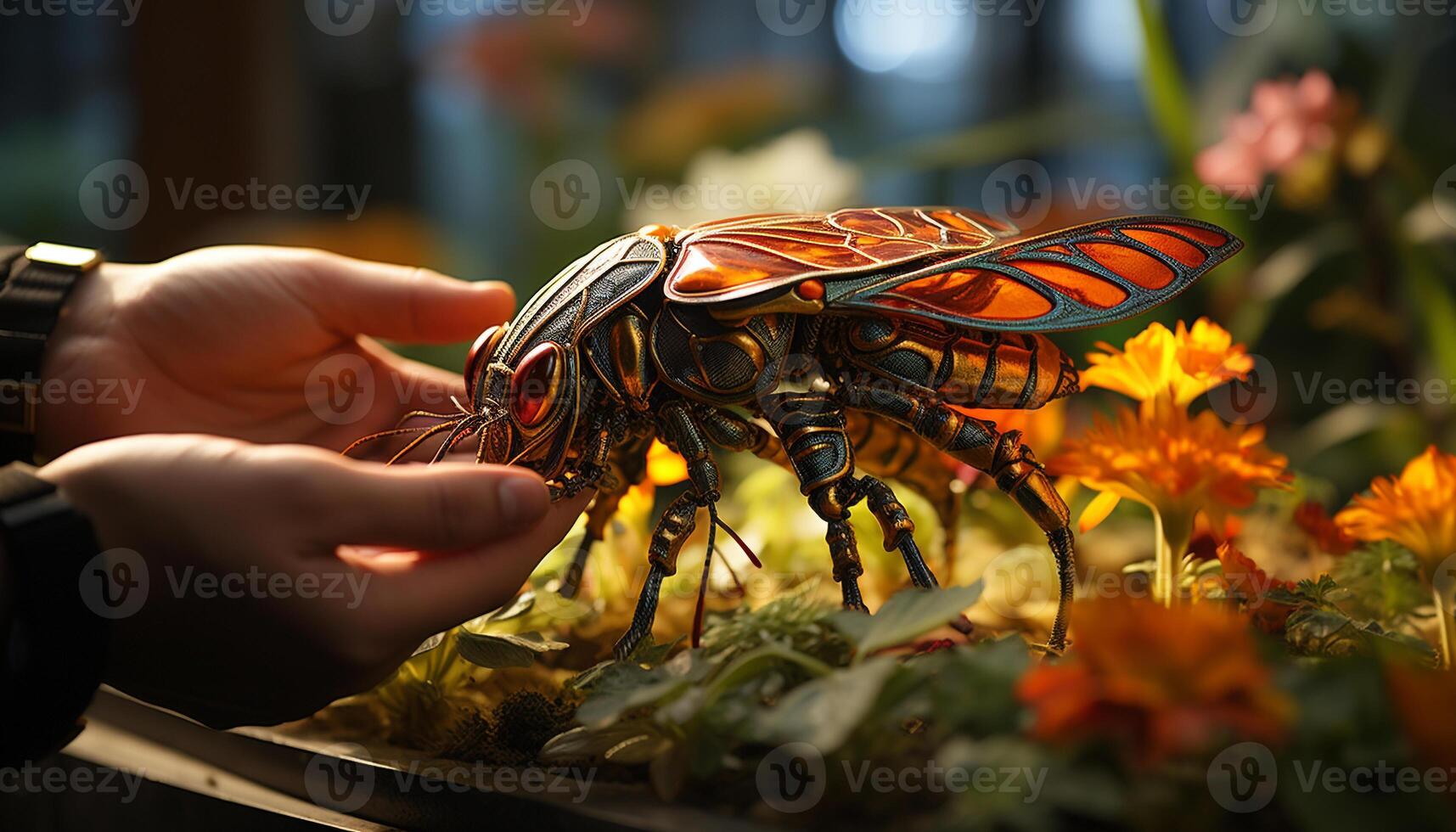 AI generated A small crab holding a leaf in summer generated by AI photo