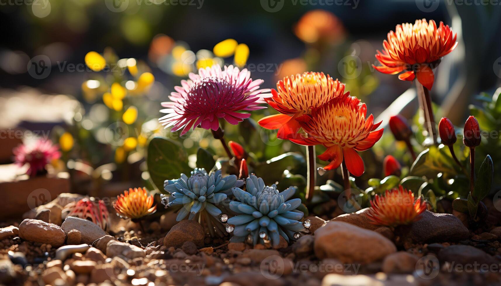 AI generated Vibrant colored flowers bloom in a meadow generated by AI photo