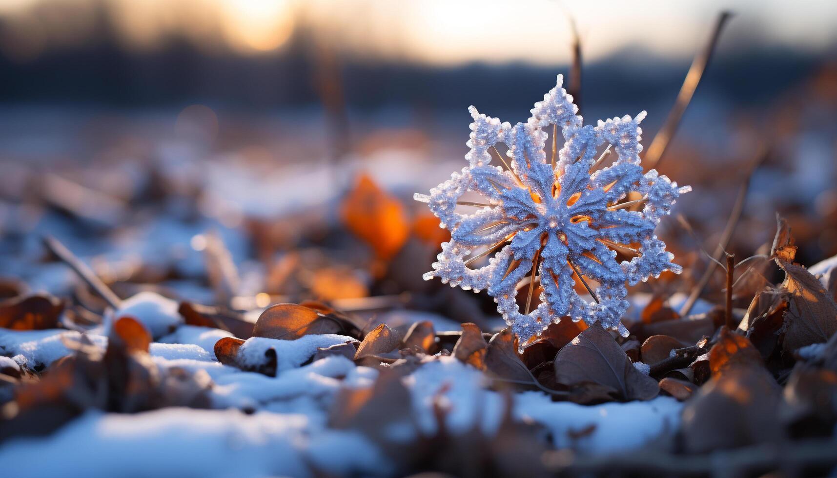 AI generated Close up of a frozen leaf in winter generated by AI photo