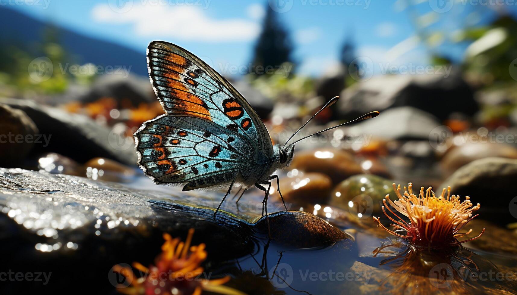 AI generated Vibrant butterfly in nature, close up of colorful wings generated by AI photo