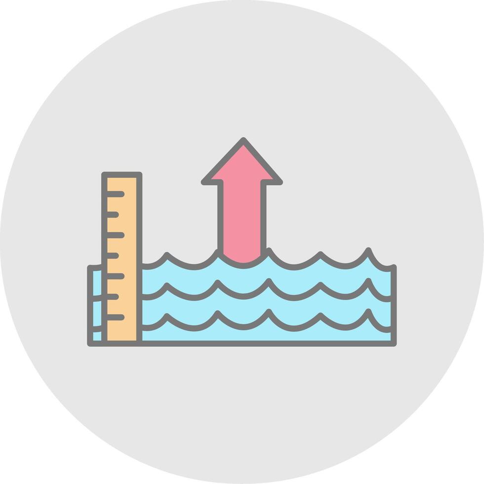 Sea Level Rise Line Filled Light Circle Icon vector