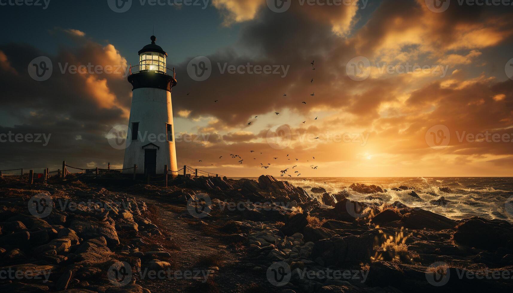 AI generated Sunset over the coastline, nature beauty in twilight generated by AI photo