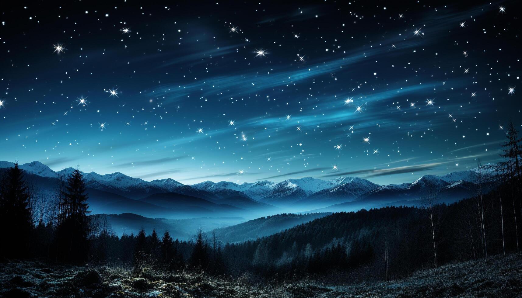AI generated Majestic mountain peak illuminated by starry night generated by AI photo