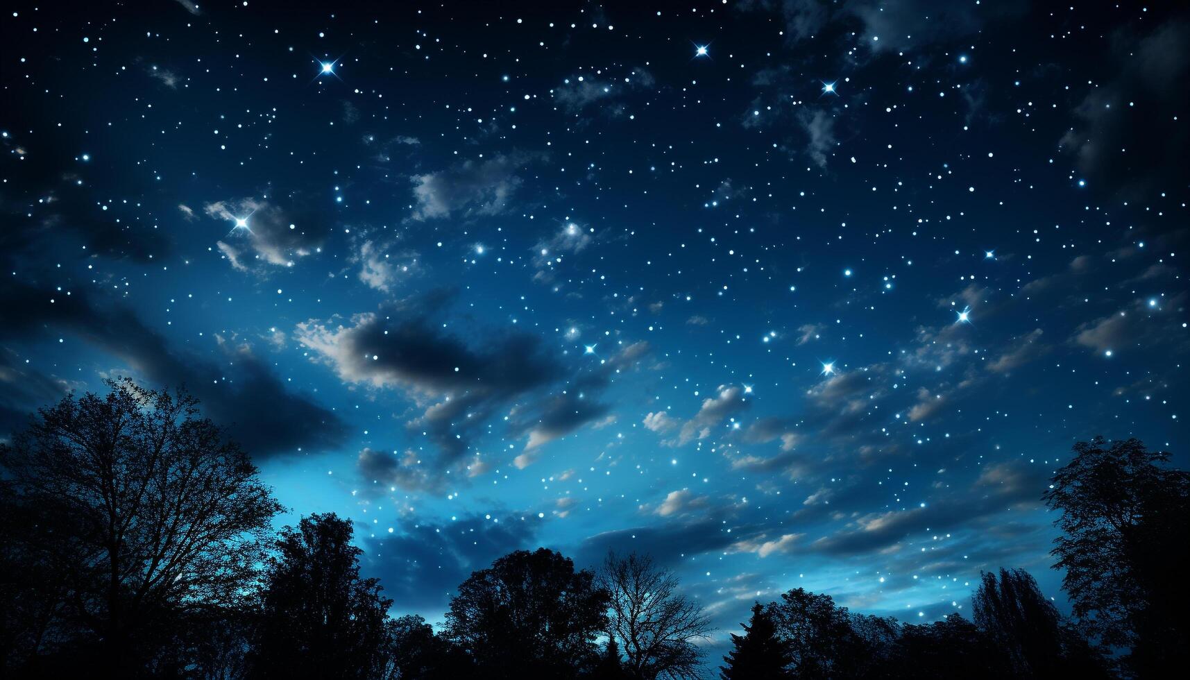 AI generated Glowing star trail illuminates dark winter landscape generated by AI photo