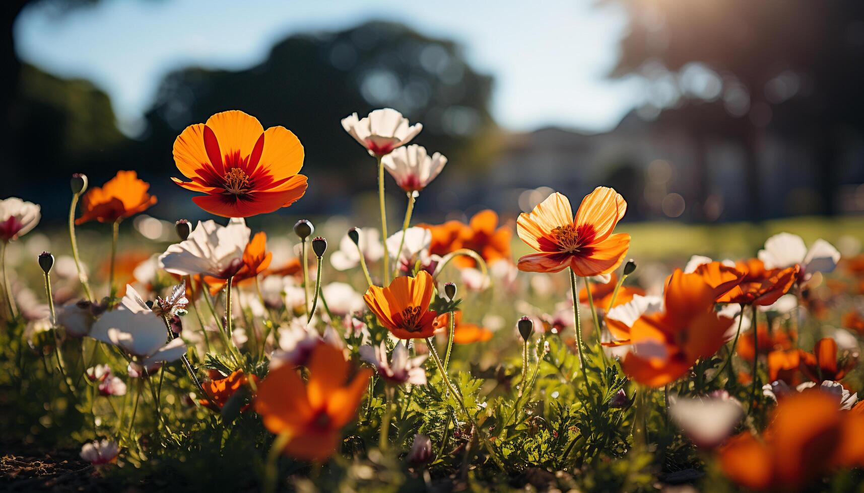 ai generado vibrante prado flores en el verano luz de sol generado por ai foto